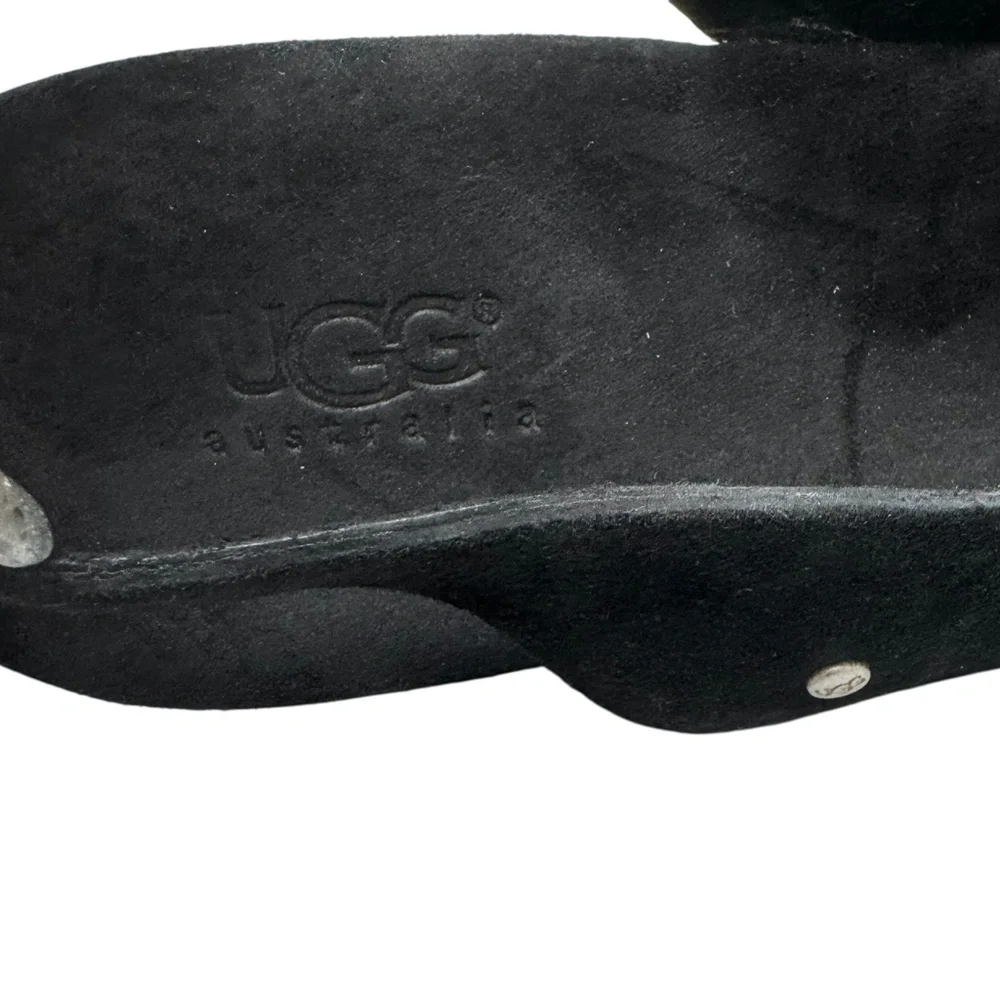 UGG HAZEL BLACK SUEDE & CORK WEDGE HEEL PLATFORM SANDALS